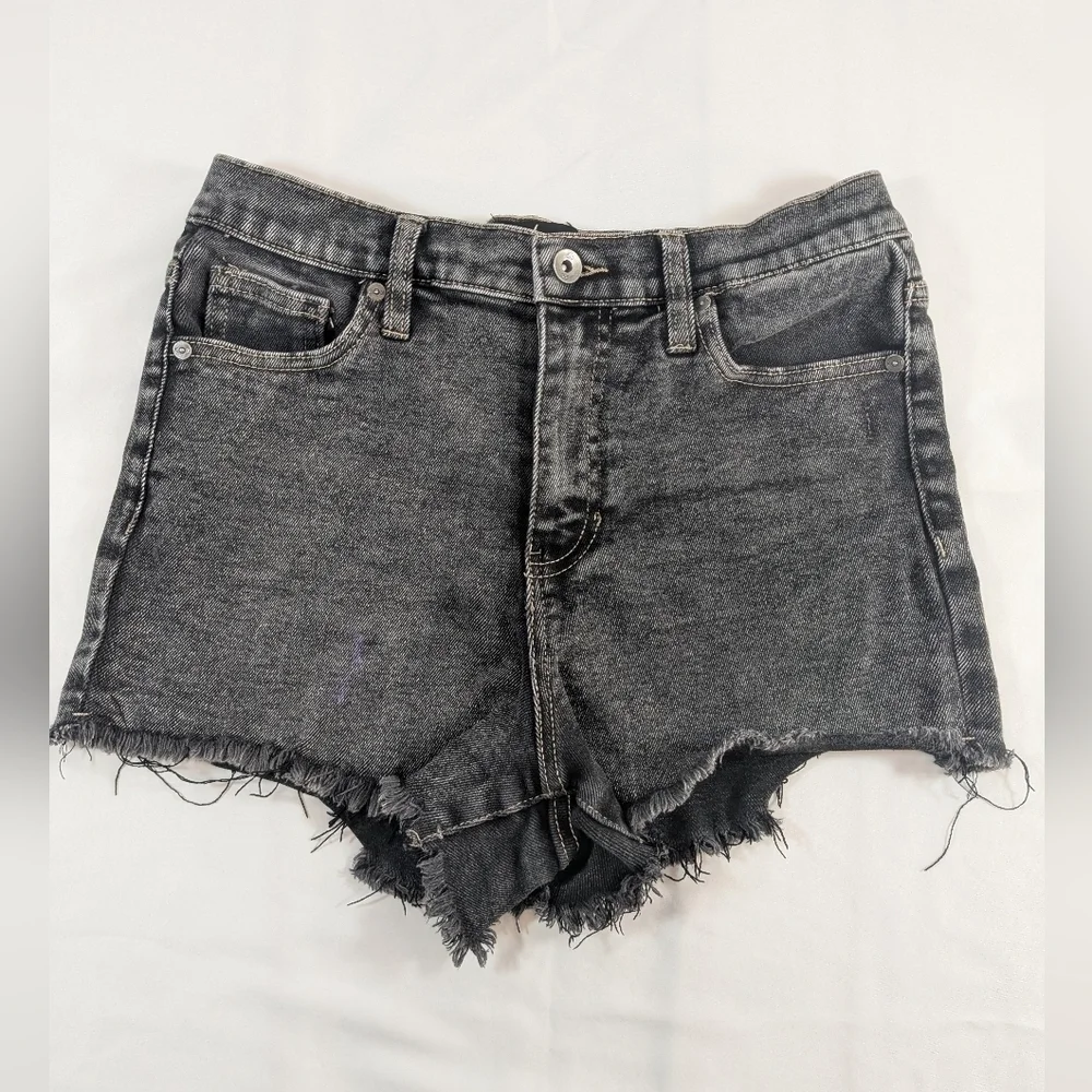 Kendall & Kylie Drifter High-Rise Black Jean Shorts Frayed Hem Size 7/28